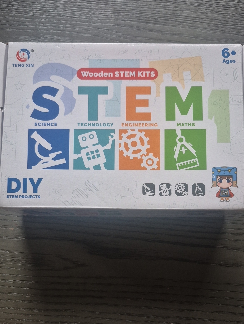 STEM Wooden DIY Kit for Kids - White with Multicolor Graphics